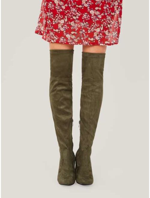 Shein Round Toe Stretch Over The Knee Block Heel Boots