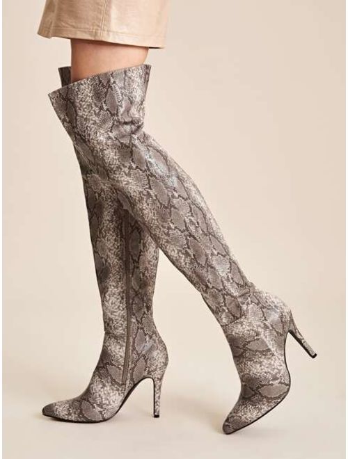 Shein Snakeskin Print Over The Knee Stiletto Boots