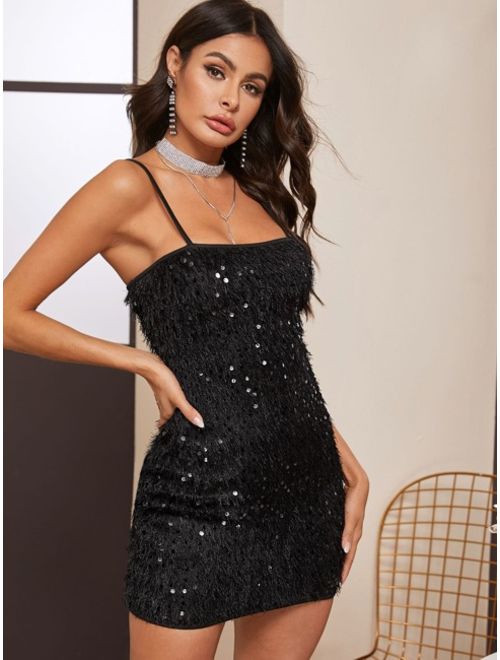 Shein Contrast Sequin Frayed Cami Dress