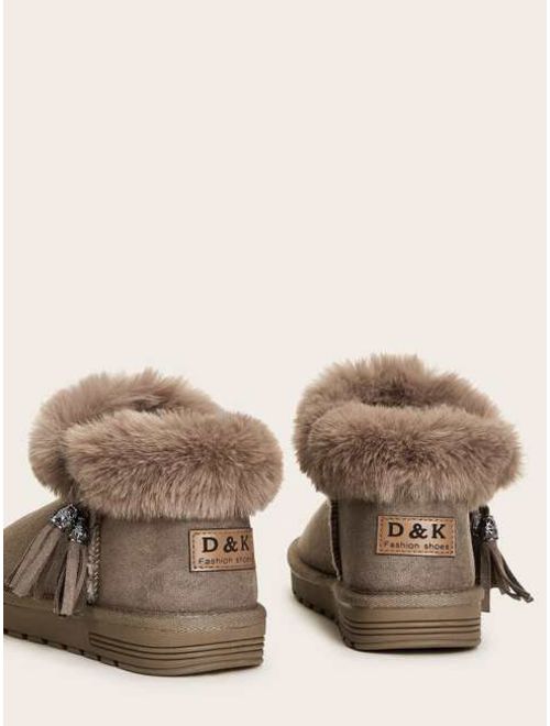 Shein Tassel Decor Faux Fur Lined Snow Boots