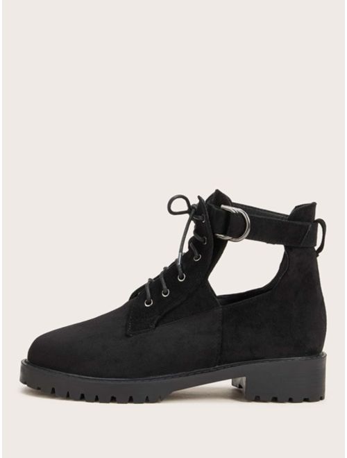Shein Cut Out Lace-up Front Suede Boots