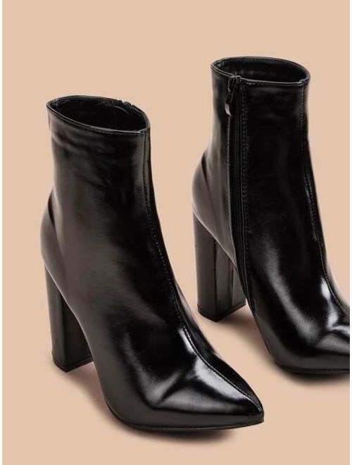 Shein Point Toe Side Zip Chunky Boots