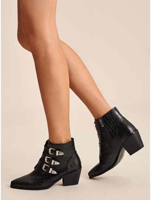 Shein Croc Embossed Buckle Decor Chunky Boots