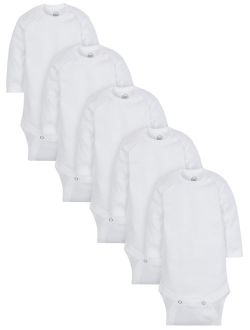 Long Sleeve White Bodysuit, 5 pack (Baby Boy or Baby Girl Unisex)