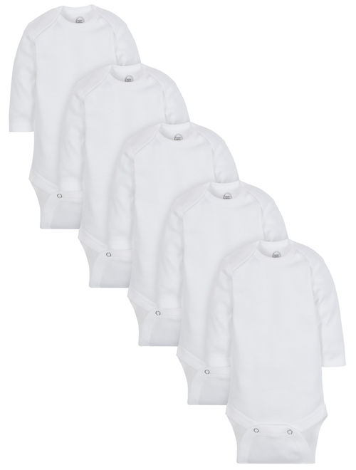 Wonder Nation Long Sleeve White Bodysuit, 5 pack (Baby Boy or Baby Girl Unisex)