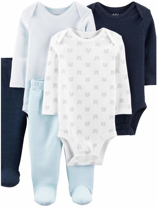 Child Of Mine By Carter's Long Sleeve Bodysuits & Pants, 5pc Outfit Set (Baby Boys)