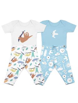 Hello Bello Organic Short Sleeve Bodysuits & Pants, 4pc Outfit Set (Baby Boys or Baby Girls, Unisex)