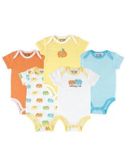 Luvable Friends Short Sleeve Bodysuits, 5pk (Baby Boys or Baby Girls, Unisex)