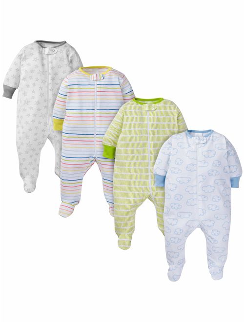 Onesies Brand Assorted zip front Sleep 'N Play sleepers, 4pk (baby boy or baby girl unisex)