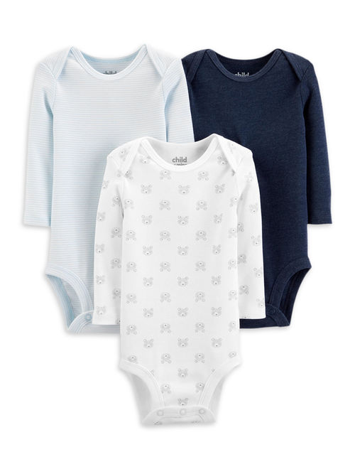 Child Of Mine By Carter's Long Sleeve Bodysuits, 3pk (Baby Boys)