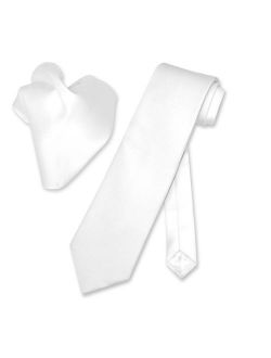 Solid WHITE Color NeckTie & Handkerchief Men's Neck Tie Set