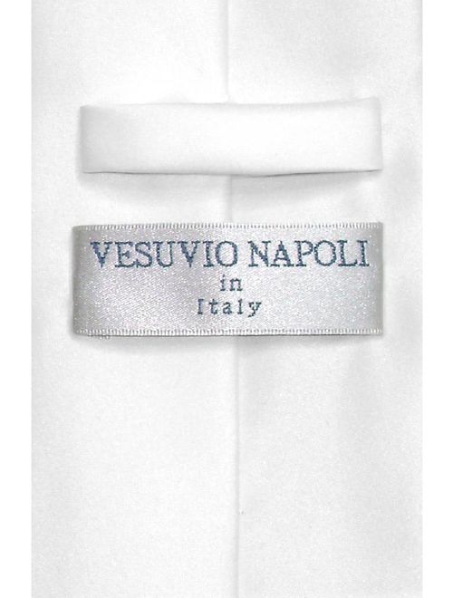 Vesuvio Napoli Solid WHITE Color NeckTie & Handkerchief Men's Neck Tie Set
