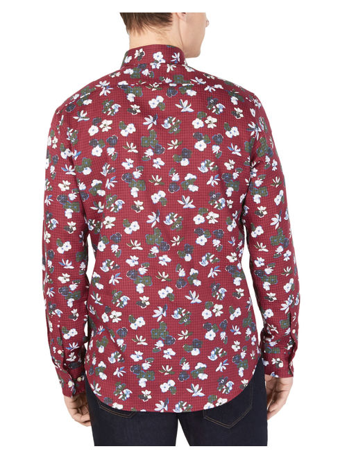 Michael Kors Mens Shirt Raspberry Slim Floral Button Down XL