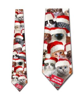 Cat Ties Mens Meowy Christmas Necktie by Three Rooker