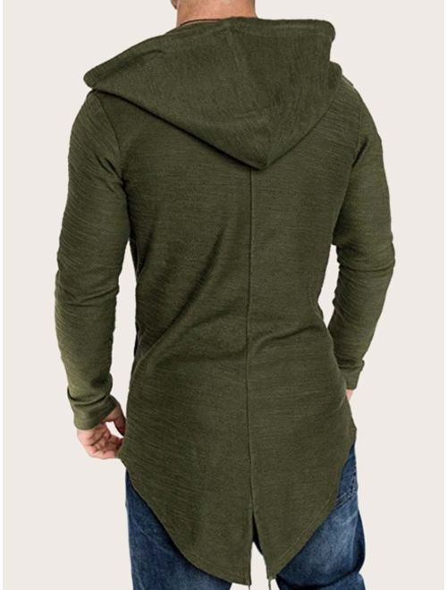 Shein Men Asymmetrical Hem Zip Up Drawstring Hooded Sweatshirt