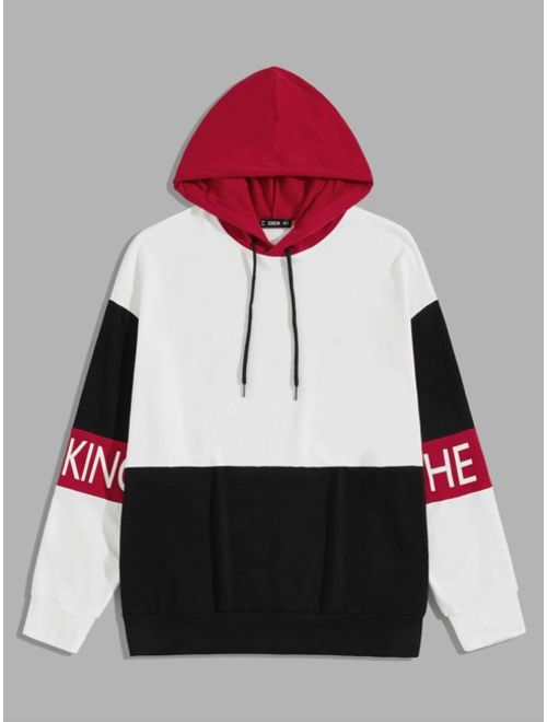 Shein Men Letter Graphic Colorblock Drawstring Hoodie