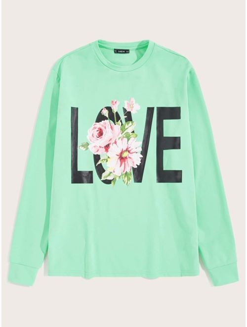 Shein Men Floral and Letter Graphic Pullover