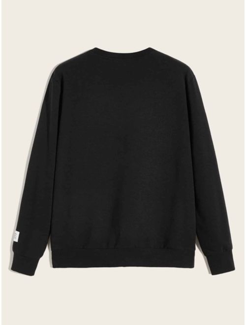 Shein Men Crew Neck Patched Detail Pullover