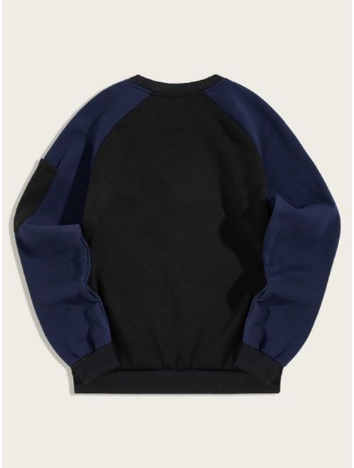 Shein Men Contrast Raglan Sleeve Letter Embroidery Sweatshirt