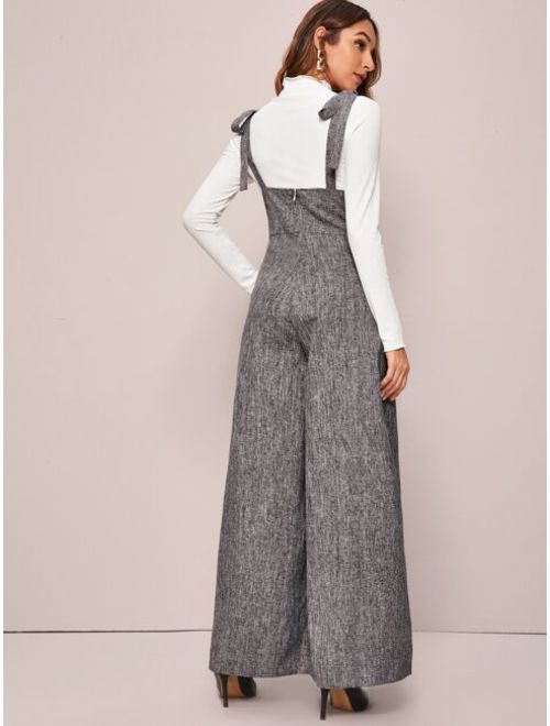 Shein Double Breasted Wide Leg Linen Look Suspender Jumpsuit