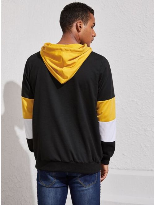 Shein Men Contrast Panel Drawstring Hooded Sweatshirt