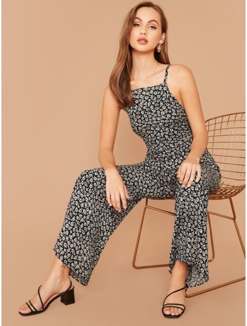 Shein Back Tie Sleeveless Floral Jumpsuit