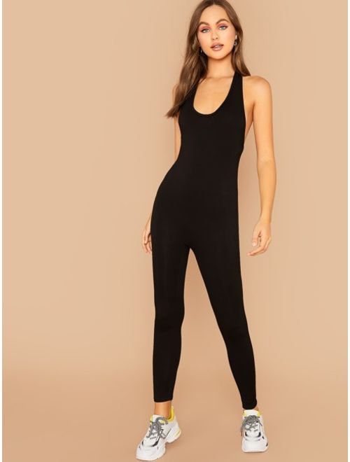 Shein Open Back Fitted Halter Jumpsuit Without Bag