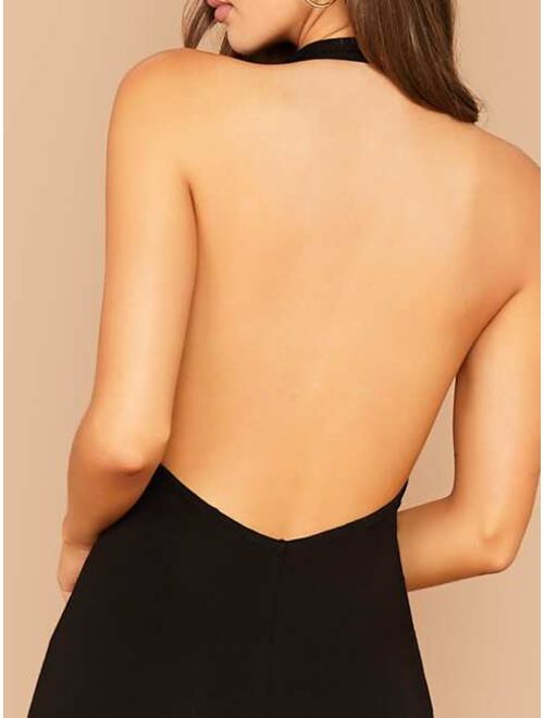 Shein Open Back Fitted Halter Jumpsuit Without Bag