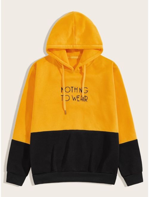 Shein Men Two Tone Letter Graphic Drawstring Hoodie