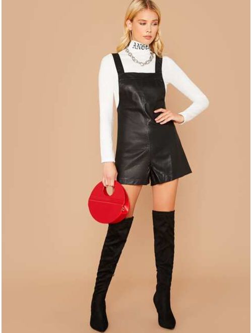 Shein Faux Leather Overall Short Romper