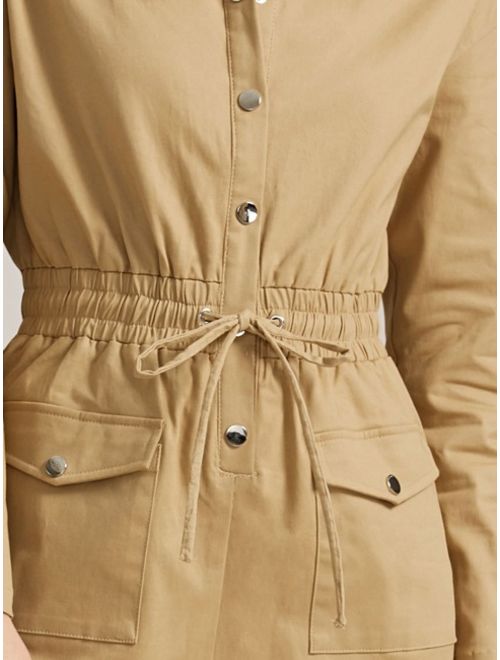 Shein Premium Press Buttoned Flap Pocket Drawstring Waist Jumpsuit