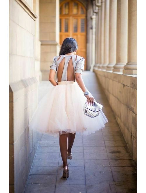 Women's Tutu Tulle A line Skirts Short Prom Party Knee Length Petticoat Dress