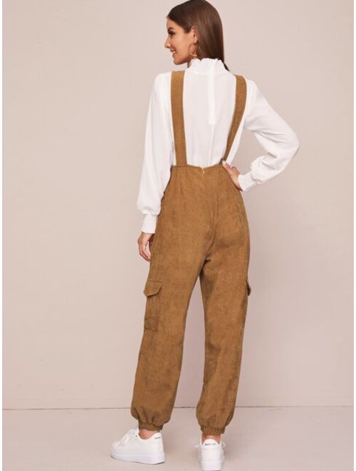 Shein Solid Carrot Corduroy Overall Jumpsuit