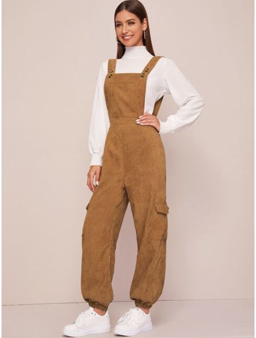 Shein Solid Carrot Corduroy Overall Jumpsuit