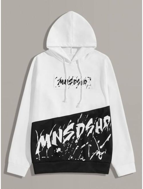 Shein Men Two Tone Letter Graphic Drawstring Hoodie
