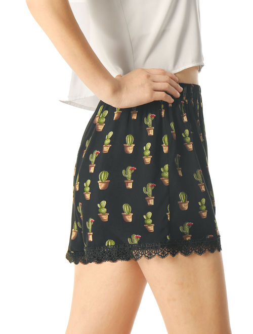 Women's Printed Lace Trip Elastic Waistband Shorts