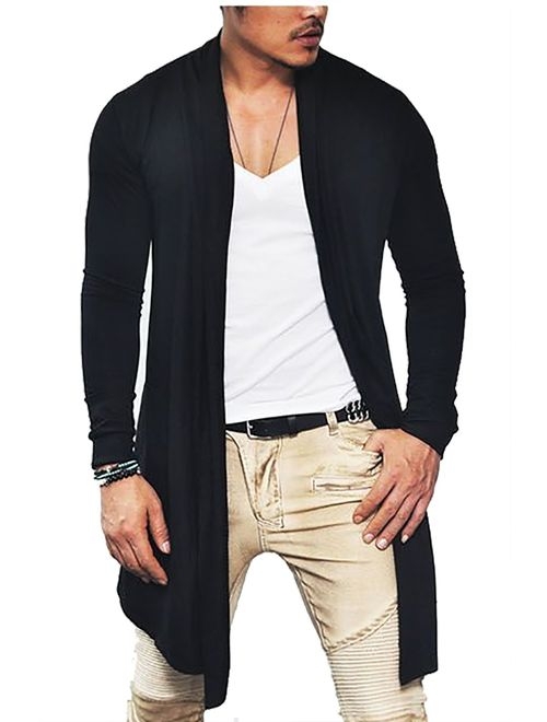 M&S&W Mens Ruffle Shawl Collar Cardigan Cotton Blend Long Length Drape Cape Overcoat 