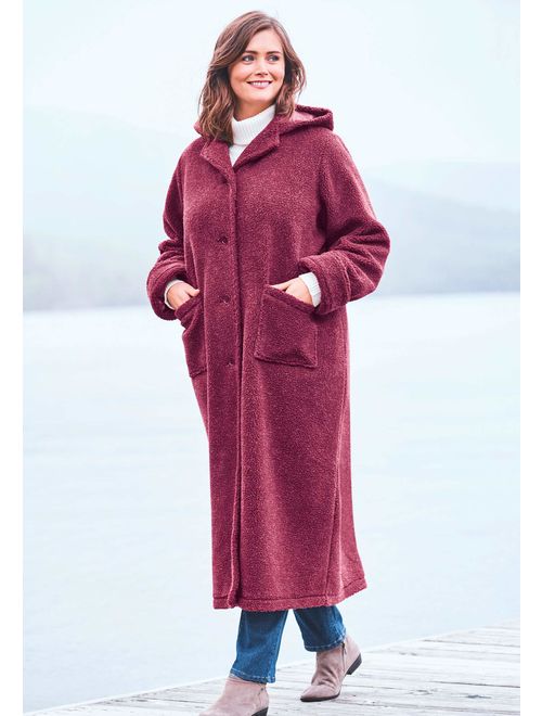 Woman Within Women's Plus Size Long Hooded Berber Fleece Coat