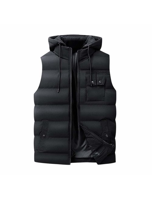 Allywit L- 7XL Men Winter Hooded Outerwear Packable Puffer Down Vest Zipper Down Jacket Coat Big and Tall