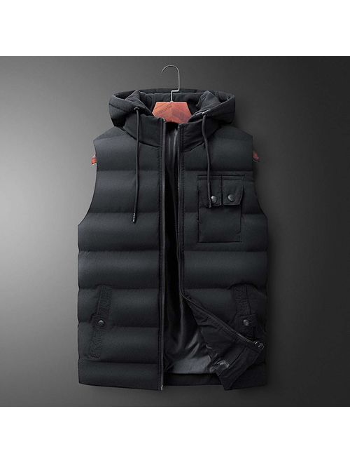 Allywit L- 7XL Men Winter Hooded Outerwear Packable Puffer Down Vest Zipper Down Jacket Coat Big and Tall