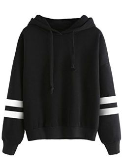 Sweatshirt Pullover Fleece Drop Shoulder Striped Hoodie