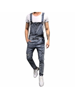 WOCACHI Mens Overalls Bib Jumpsuit Jeans Denim Bib Dungarees Trousers Ripped Suspender Pants with Pockets