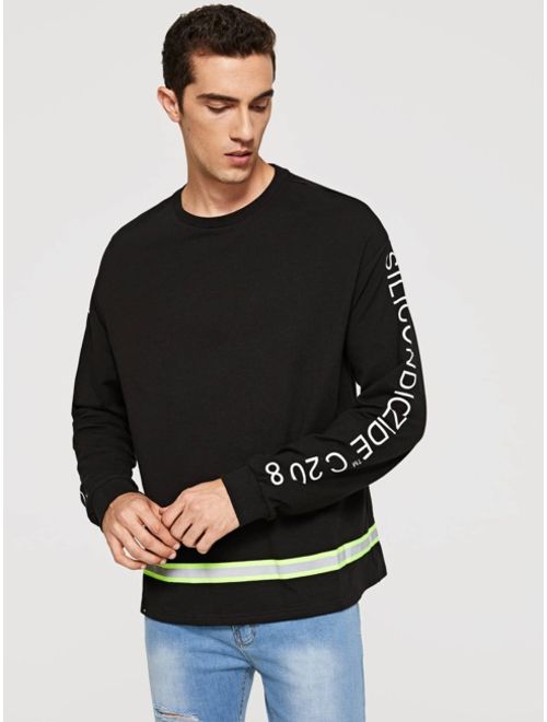 Shein Men Letter Print Striped Tape Detail Sweatshirt