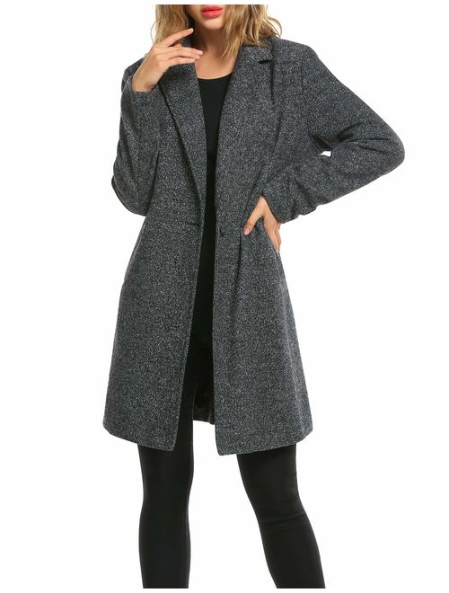Zeagoo Winter Blended Coat Women Casual Long Pea Coat Trench Button Cardigan Pockets