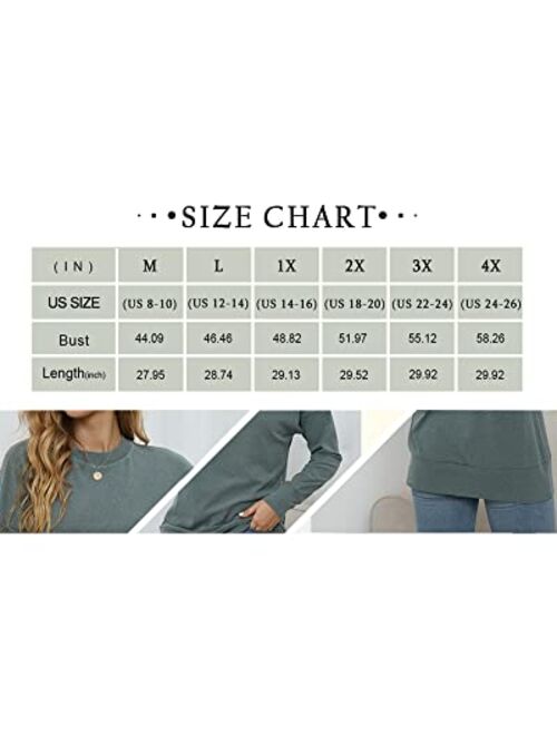 PLMOKEN Plus Size Sweatshirts for Women Casual Long Sleeve Round Neck Shirts tunic tops for Leggings M-4XL