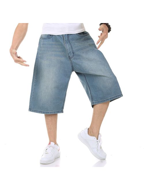 Men's Shorts Jeans Relaxed Fit Denim Shorts Baggy Simple Plain Blue Light Wash Plus Size 30W-46W 13L