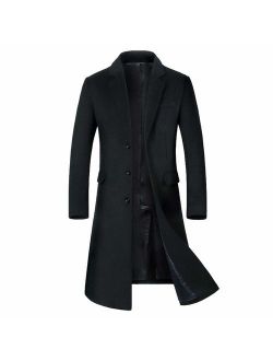Allywit Men's Trench Coat Wool Business Gentlemen Winter Long Pea Coat Overcoat