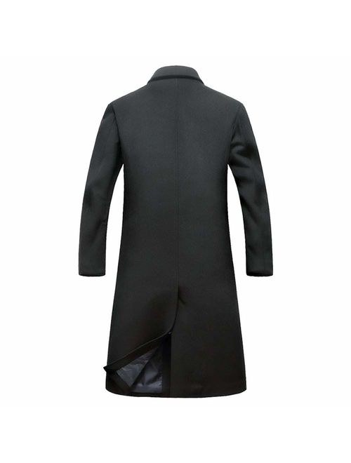 Allywit Men's Trench Coat Wool Business Gentlemen Winter Long Pea Coat Overcoat