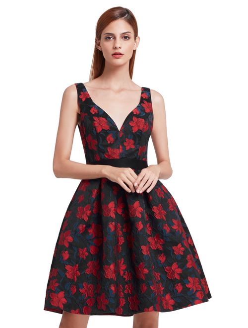 Ever-Pretty Women's Sexy V Neck Fit and Flare Floral Evening Party Cocktail Dresses for Women 05946 US 4