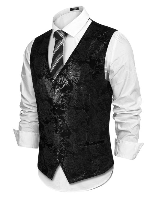 COOFANDY Mens Classic Suit Vest Paisley Floral Tuxedo Dress Waistcoat Vests